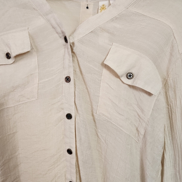 Adiva Sheer Lightweight Loose Long Sleeve Blouse Top Beige Size Small Boho - Picture 2 of 11